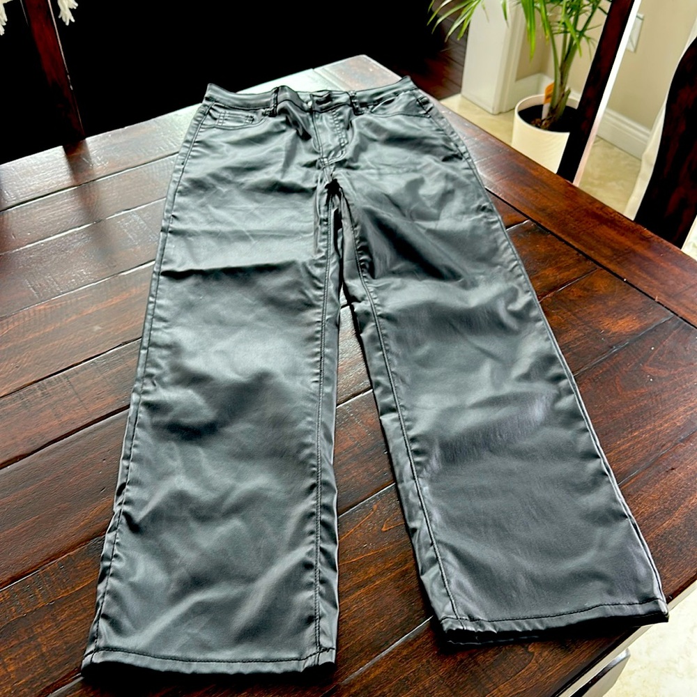 SHEIN teen black faux leather pants, size 14. Never worn.